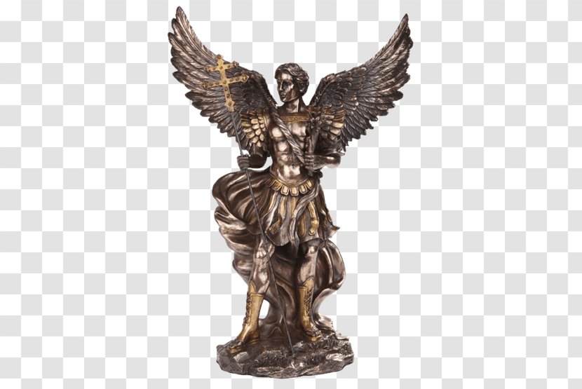 St. Michael Vanquishing Satan Gabriel Statue Saint Fighting The Dragon - Bronze - Angel Transparent PNG
