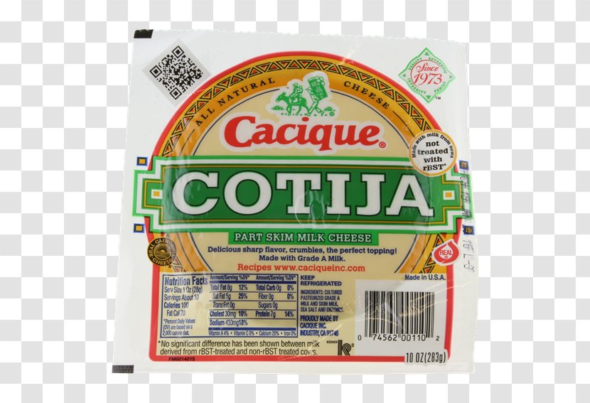 Cotija Cheese Mexican Cuisine Milk Ingredient - Nutrition Facts Label Transparent PNG