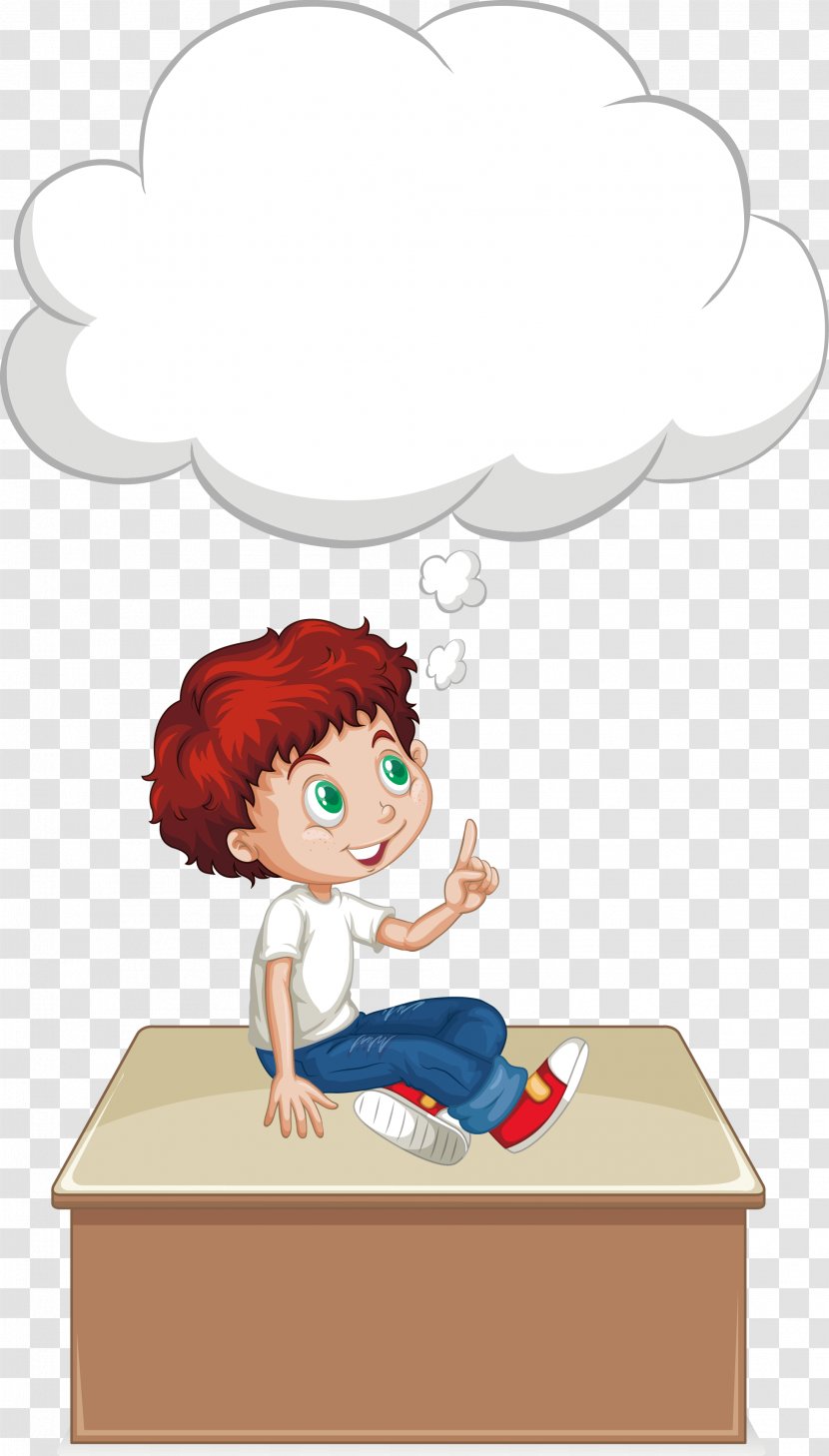 Boy Euclidean Vector Thought Illustration - Flower - Sitting On The Table Thinking Transparent PNG