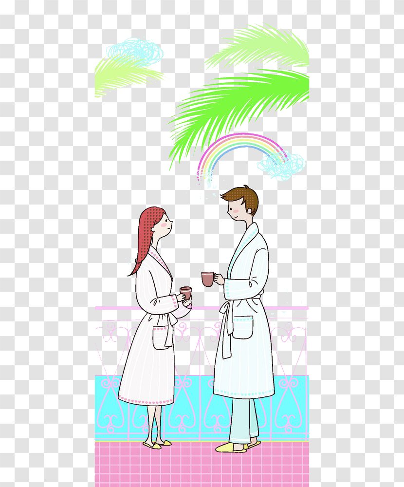 Cartoon Significant Other Illustration - Flower - Couple Under The Rainbow Transparent PNG