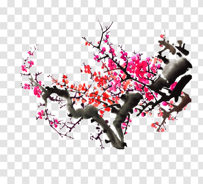 Plum Blossom Ink Wash Painting Chinese - Flower Transparent PNG