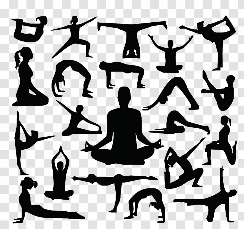 Silhouette Yoga Cdr - Black And White - Pictures Transparent PNG