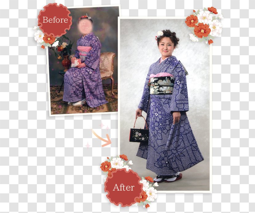 Kimono Gown Vintage Clothing Outerwear - Tradition - Befor After Transparent PNG