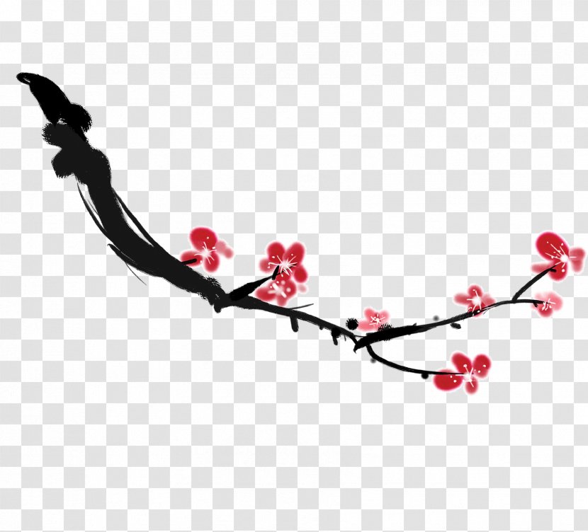 Ink Wash Painting Plum Blossom Graphic Design - Flower Transparent PNG