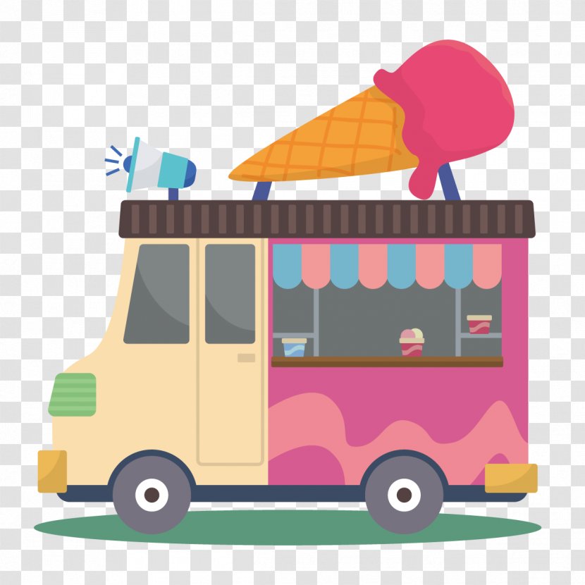 Ice Cream Van Car - Vector Truck Transparent PNG