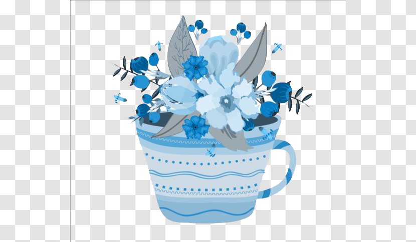 Watercolor Painting Flower Euclidean Vector Illustration - Royaltyfree - Blue Cup Transparent PNG