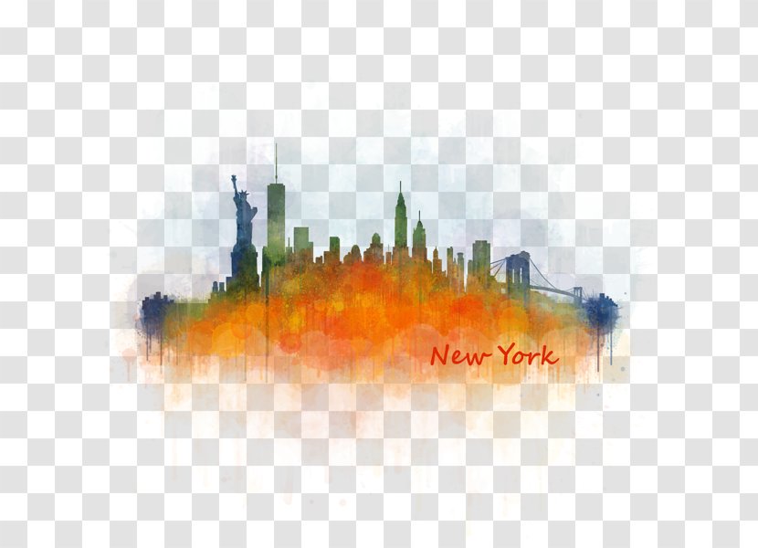 Watercolor Painting Skyline Empire State Building Rome - City Transparent PNG