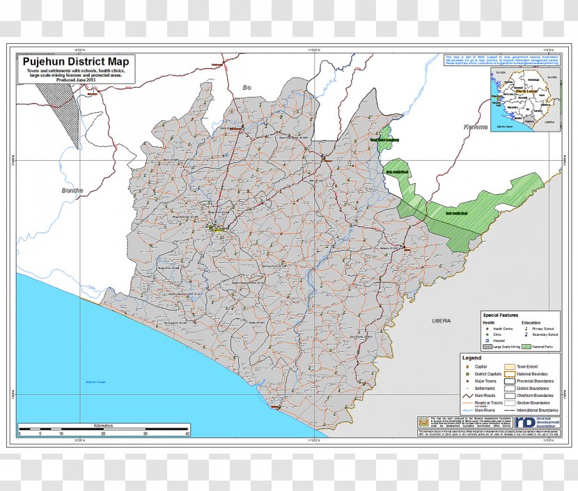 Pujehun District Districts Of Sierra Leone Western Area Map Moyamba - Water Resources - National Boundaries Transparent PNG