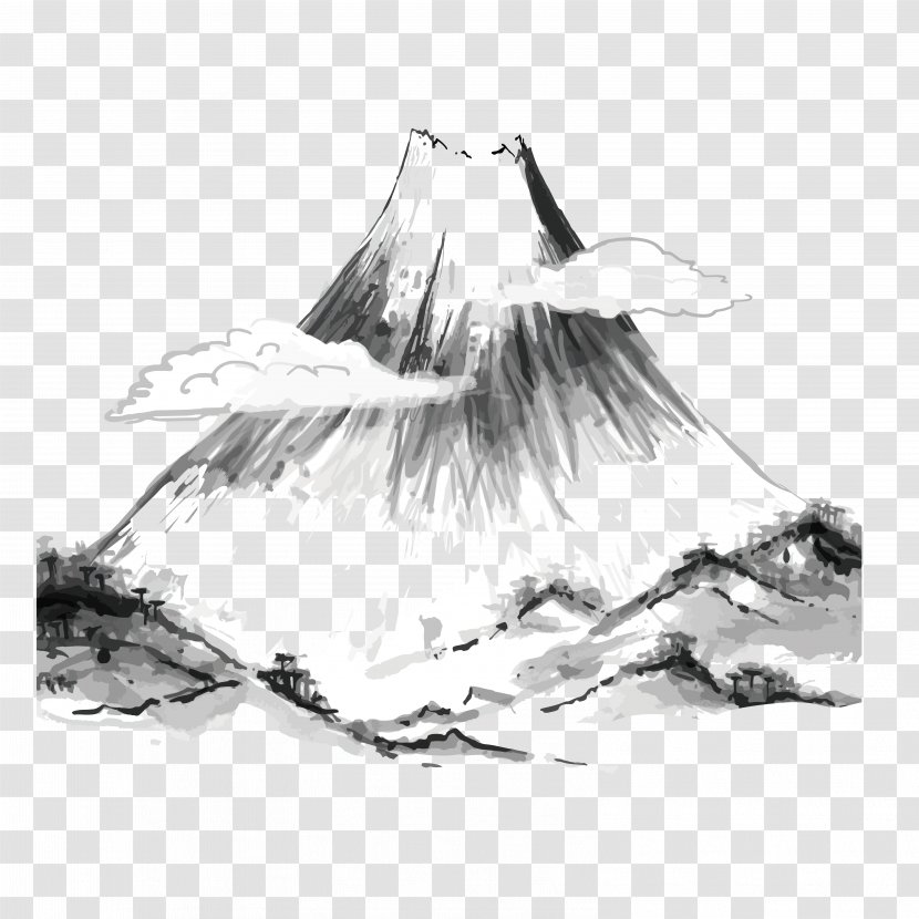 Japanese Art Ink Wash Painting - Monochrome Photography - Mountain Transparent PNG