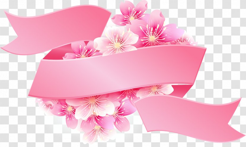 Pink Ribbon Flowers - Flower - Vector Painted Cherry Label Transparent PNG
