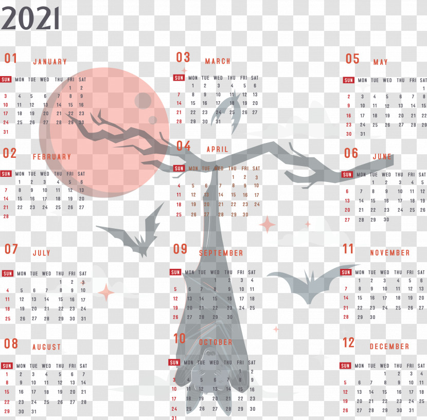 Year 2021 Calendar Printable 2021 Yearly Calendar 2021 Full Year Calendar Transparent PNG