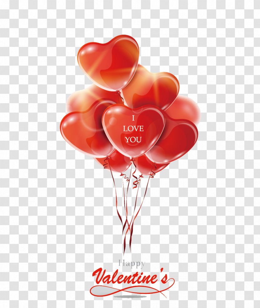 Valentines Day Greeting Card Balloon Heart Red - Vector Cartoon Transparent PNG