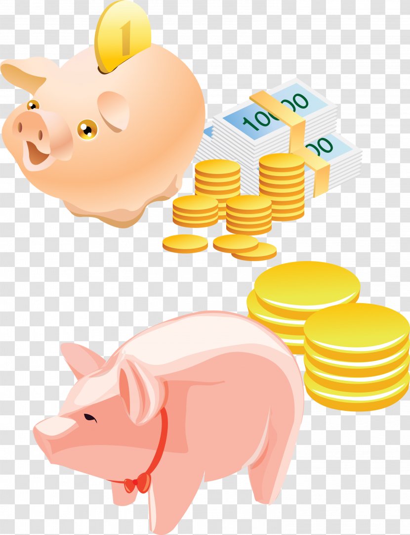 Money Pig Piggy Bank Saving - Yellow - Vector Transparent PNG