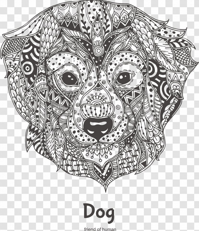 Dog Coloring Book Animal Pattern - Doodle - Hand-painted Positive Dogs Face Transparent PNG