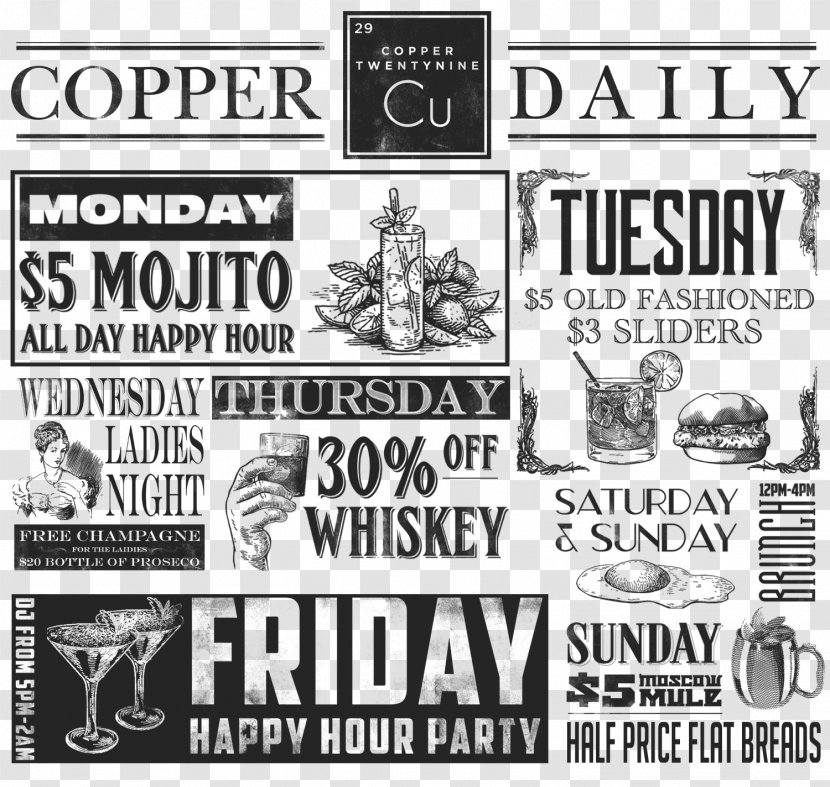 Copper 29 Bar Kitchen Cabinet Happy Hour Cocktail - Text Transparent PNG