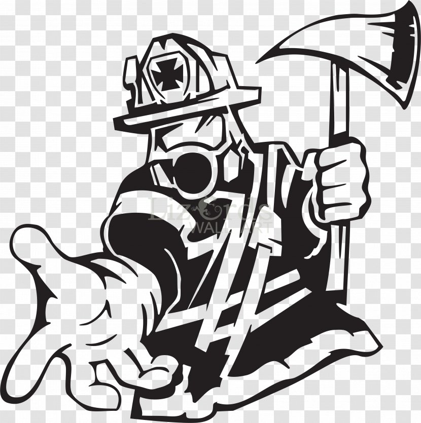 Firefighter Text Sticker Line Art Silhouette - Fire Department - Fireman Transparent PNG