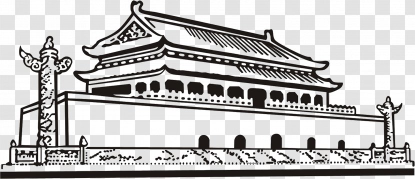 Monument To The Peoples Heroes Tiananmen Temple Of Heaven Great Wall China National Museum - Mausoleum Mao Zedong - Simple Black And White Line Pen Transparent PNG