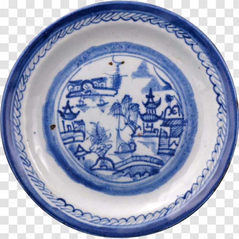 Blue And White Pottery Plate 18th Century Chinese Export Porcelain Transparent PNG