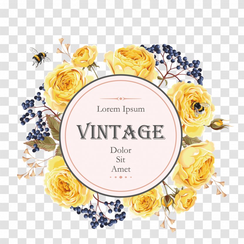 Flower Stock Photography Illustration Clip Art - Wedding Invitation - Vector Yellow Rose Label Transparent PNG