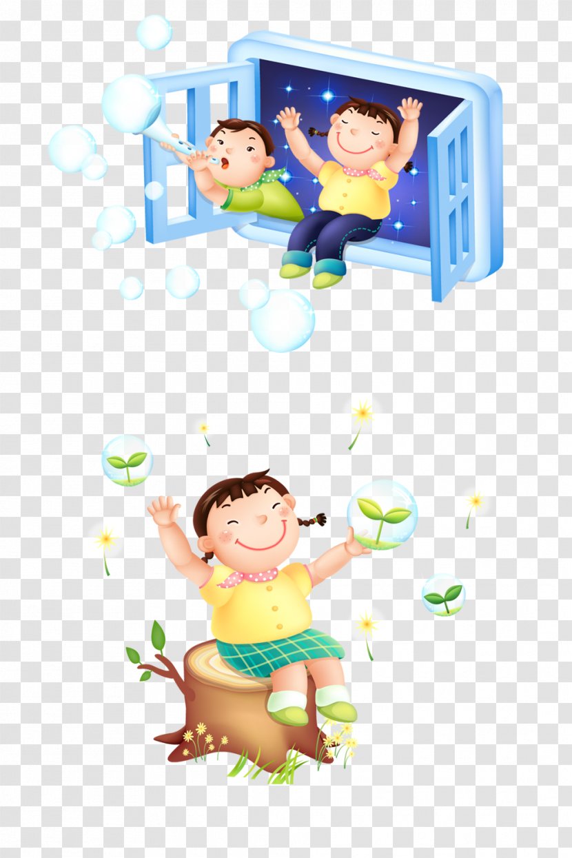 Child Cartoon Illustration - Frame - Boy Blowing Bubbles Transparent PNG