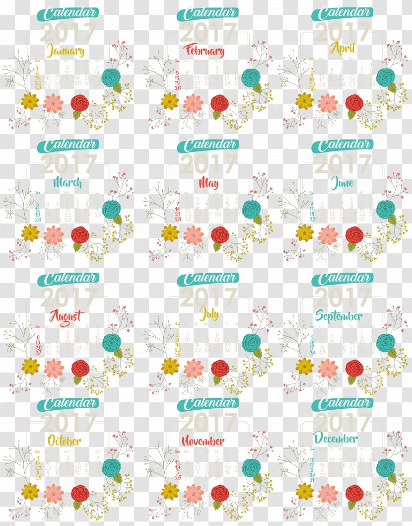 2017 Calendar Flower Decoration - Diagram Transparent PNG