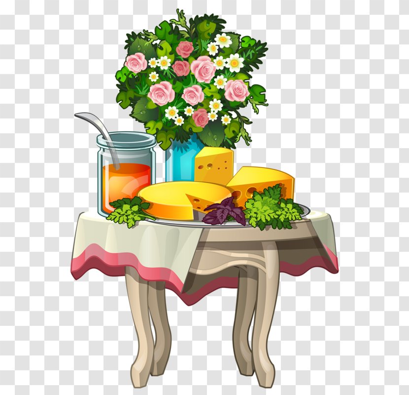 Table Cartoon Furniture Illustration - Floral Design - A Transparent PNG