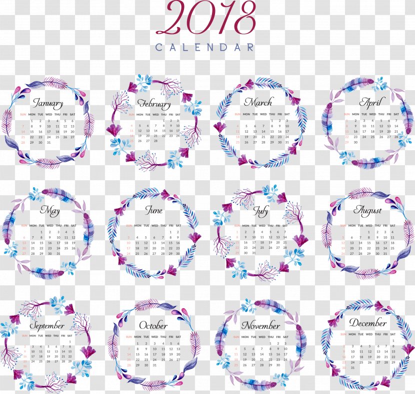 Calendar Download Icon - Elegant Purple Watercolor 2018 Desk Templates Transparent PNG