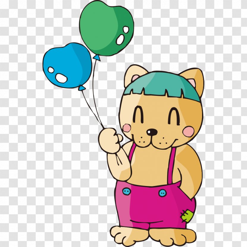 Cat Cartoon Balloon Illustration - Heart - Holding Balloons Transparent PNG