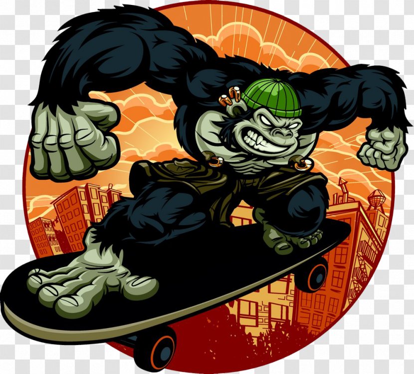Gorilla Monkey Ape Skateboarding - Fictional Character Transparent PNG