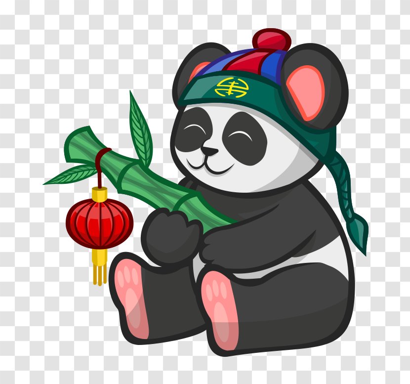 Giant Panda Red Drawing - Plant - Hand-painted Cartoon Playing Bamboo Hat Can Love Transparent PNG