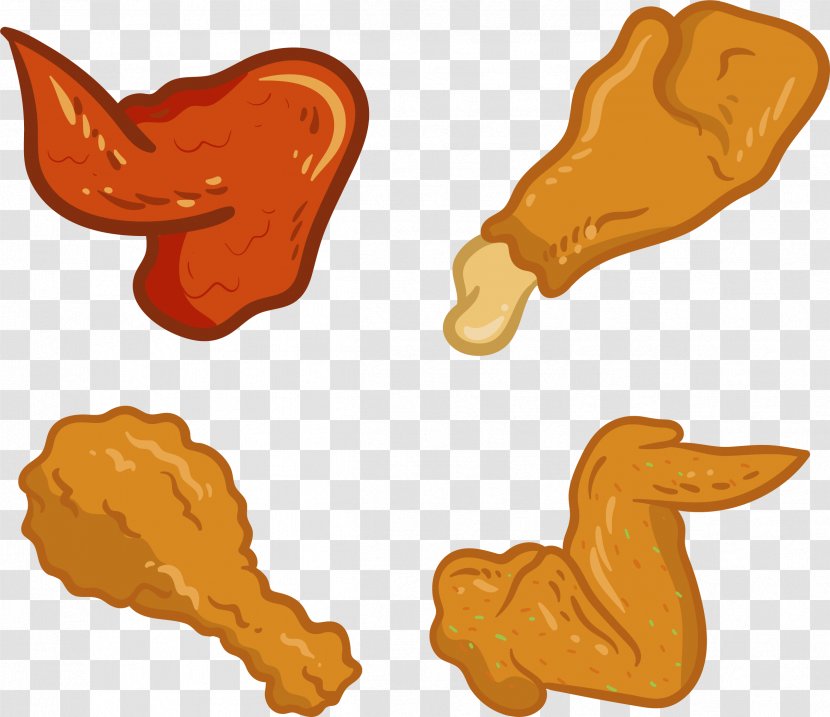 Fried Chicken Buffalo Wing French Fries Food - Cartoon Hand Painted Wings Transparent PNG