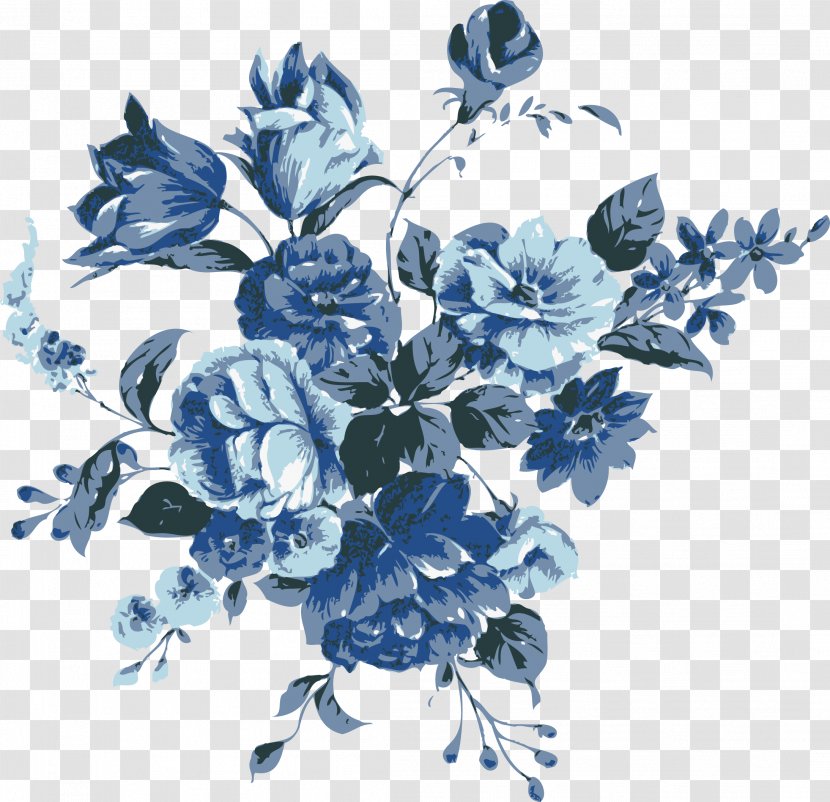 Flower Blue Clip Art - Branch - Floral Vintage Transparent PNG