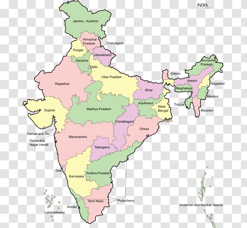 States And Territories Of India Map Geography - Area - Indian Transparent PNG