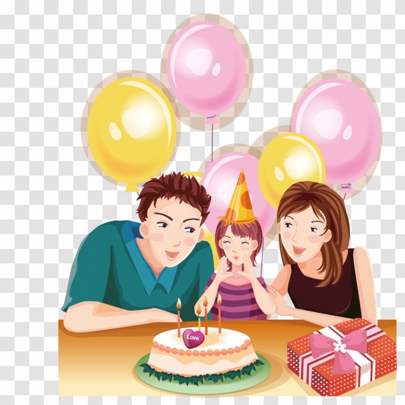 Birthday Cake Party Family Cartoon - Supply - Parents To Daughter Transparent PNG