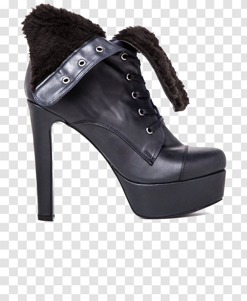 Heel Boot Shoe Fur Pump - Black Transparent PNG