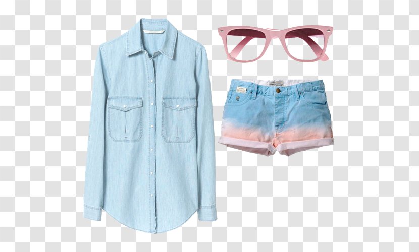 Denim Blouse Jeans Shirt Shorts - Spandex - With Transparent PNG