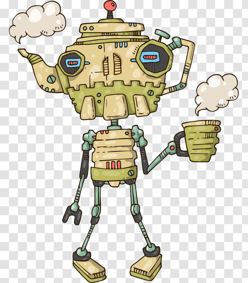 Robot Cartoon Teapot Illustration - Fictional Character - Vector Transparent PNG