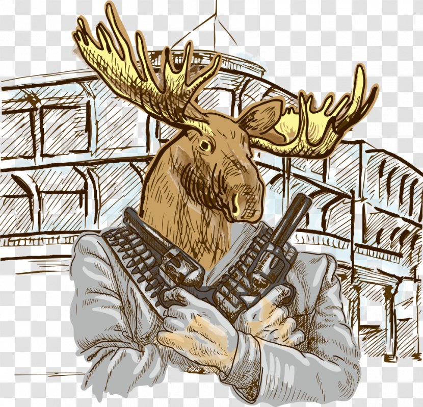 Drawing Illustration - Hand Drawn Vector Deer With A Gun Transparent PNG