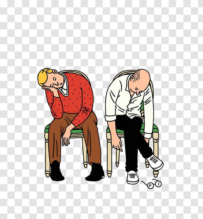 Tixier Jean-Michel Illustrator Graphic Designer Drawing Illustration - Frame - Two Men Dozing On A Chair Transparent PNG