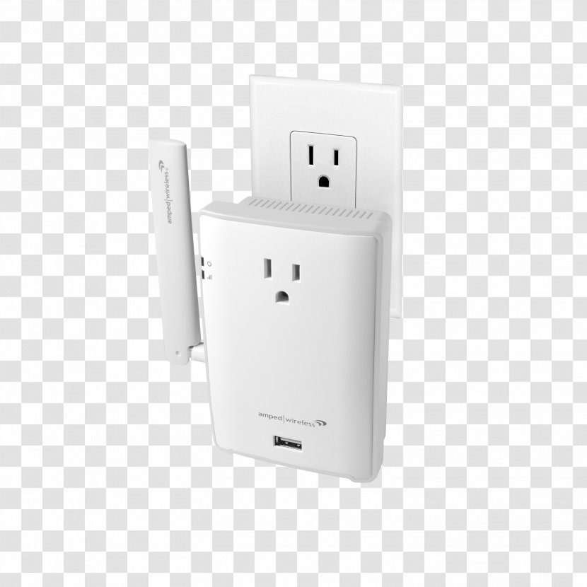 Battery Charger Amped Wireless High Power AC1200 Plug-In Wi-Fi Range Extender REC22P Repeater AC Plugs And Sockets - Electronic Device - USB Transparent PNG
