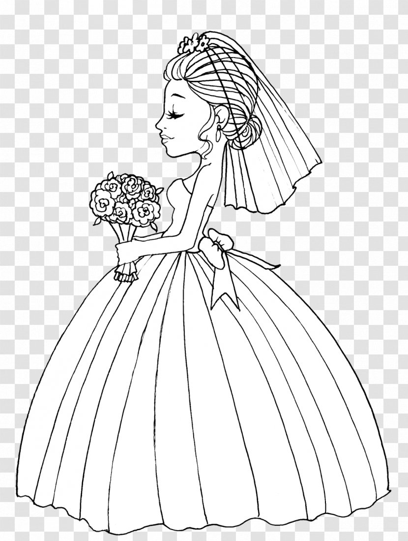 Line Art Woman Drawing Coloring Book Gown - Wing Transparent PNG