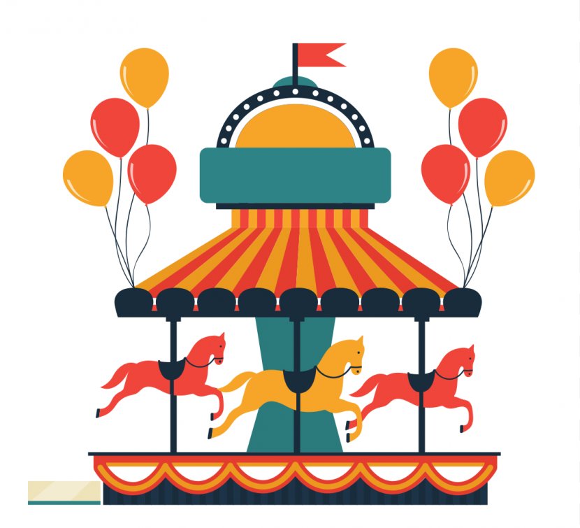 Flying Horse Carousel Amusement Park Clip Art - Orange Transparent PNG