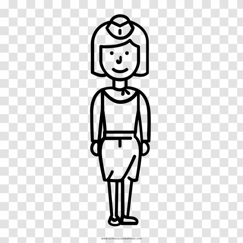 Coloring Book Drawing Flight Attendant Black And White - Hand - AZAFATA Transparent PNG