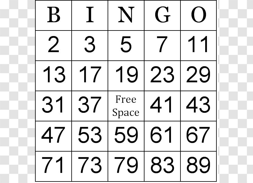 Bingo Card Number Mathematics Game - Prime Cliparts Transparent PNG