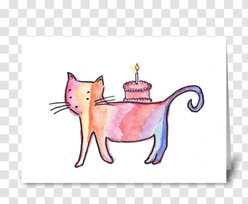 Whiskers Cat Design Illustration Pink M - Cartoon - Birthday Greeting Card Transparent PNG