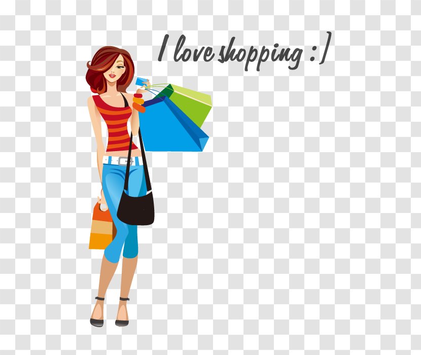 T-shirt Shopping Woman Clip Art - Flower - Vector Cartoon Painted Women Transparent PNG