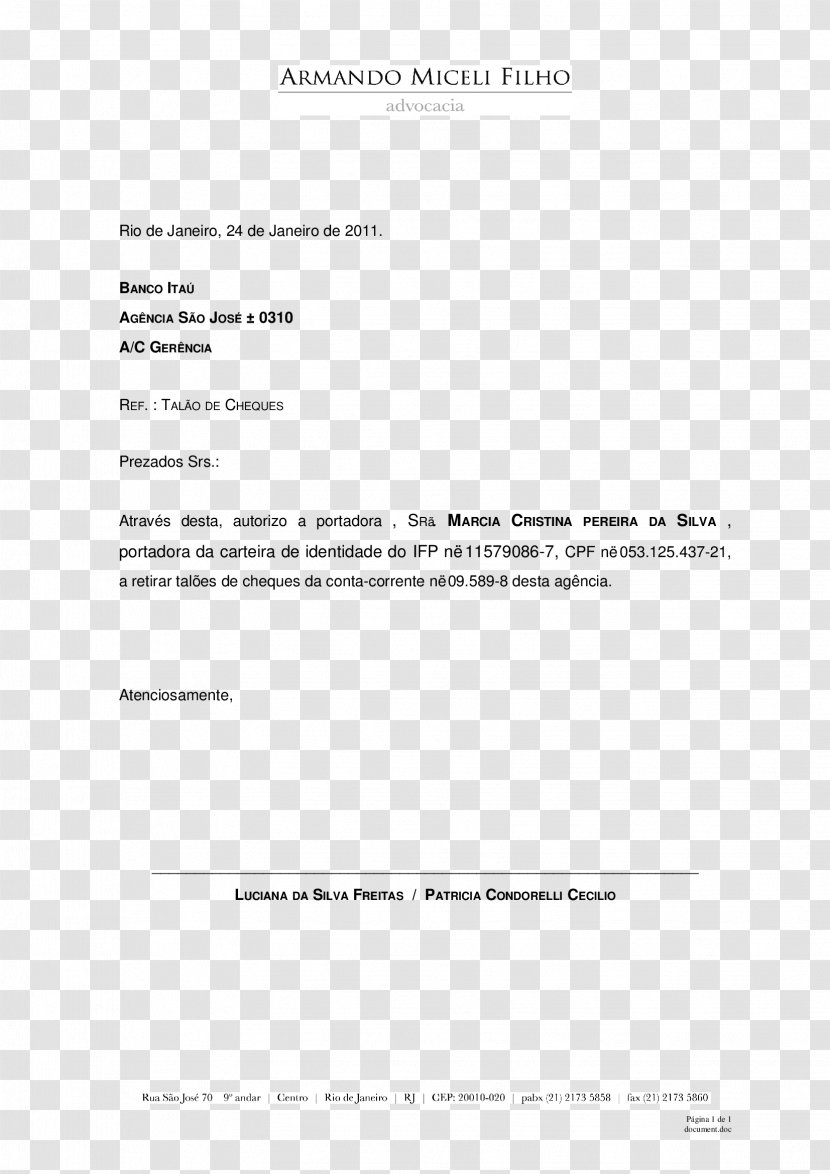 Rio De Janeiro Document Bank Cheque - Diagram - Itau Transparent PNG