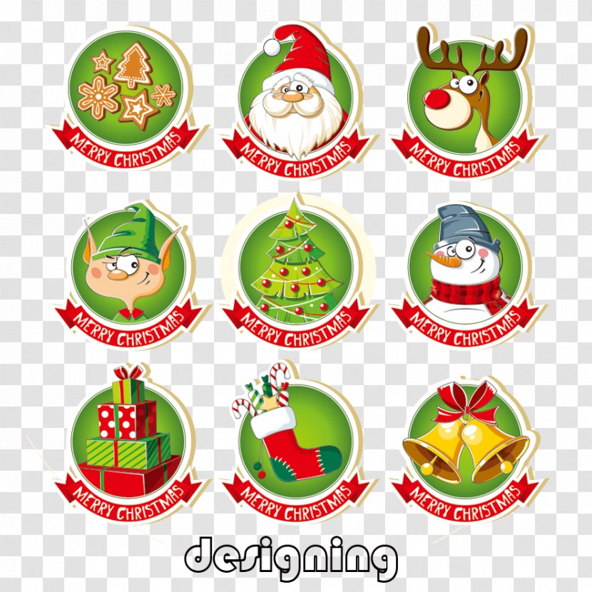 Santa Claus Christmas Sticker Label - 9 Ribbon Tab Transparent PNG