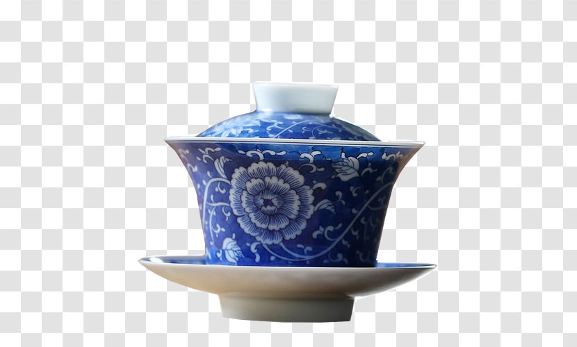 Blue And White Pottery Saucer Teaware - Ceramic - Tea Cup Transparent PNG
