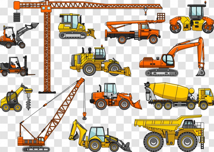 Heavy Equipment Architectural Engineering Excavator Loader - Crane - Vector Machinery Vehicles Transparent PNG